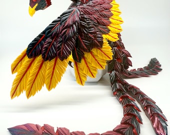 Large Articulated Phoenix, 3D Printed Fidget Toy, Poseable Crystal Fire Bird, Fantasy Creature Figurine, D&D Mythical Decor Gift