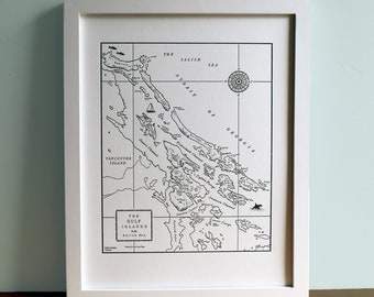 Gulf Islands British Columbia Map Unframed Print