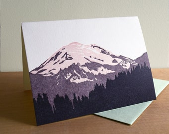 Mount Rainier, Alpenglow, Letterpress Card