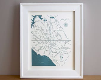 Mount Tamalpais, California Letterpress Printed Mini Map