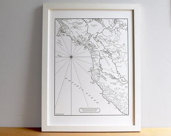 San Francisco Bay Area Map, Letterpress Wall Art