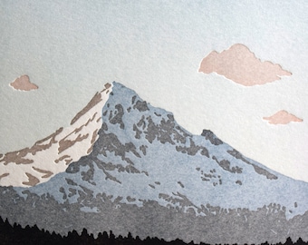 Mount Hood, Wy'East, view from Lost Lake Oregon, Illustrated and letterpress printed wall art