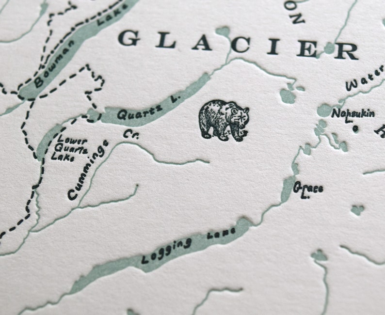 Glacier National Park and Waterton Lakes National Park Letterpress Map Print image 6