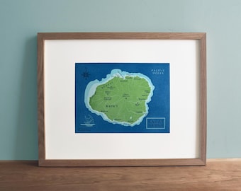 Kauai, Hawaii, Letterpress Print, Wall Art, Map