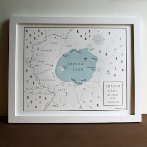 Crater Lake Nationalpark, Oregon, Letterpress Map Print