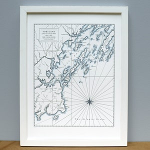 Portland Maine, Letterpress Map Art Print, Navy Blue