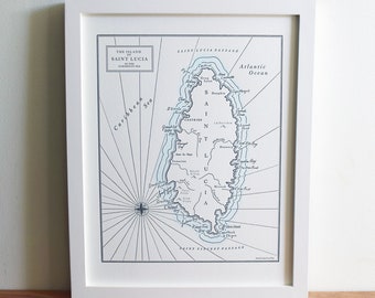 Saint Lucia, Caribbean Islands Letterpress Map Print