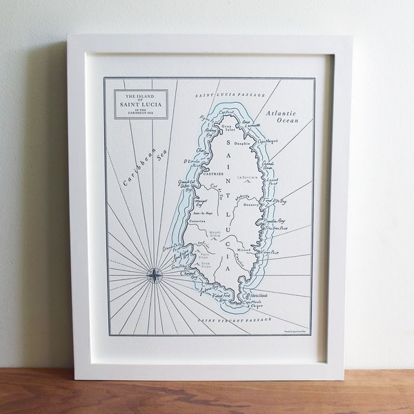 Saint Lucia, Caribbean Islands Letterpress Map Print