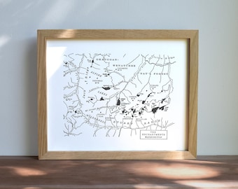 Los Encantamientos, Montañas Cascades Centrales de Washington (Minimapa impreso con tipografía)