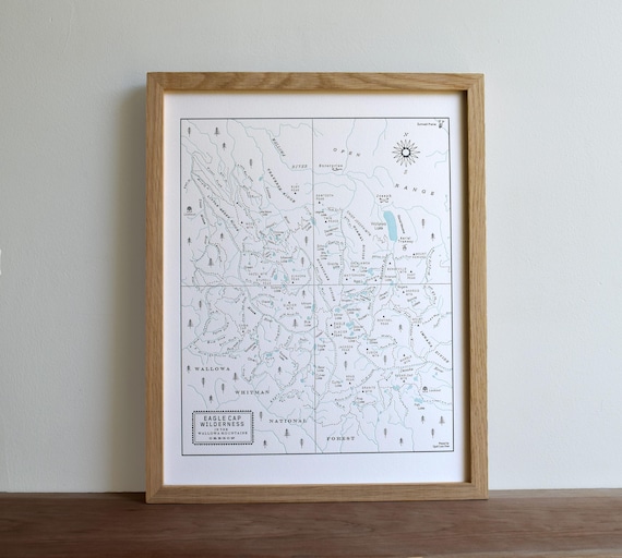 Eagle Cap Wilderness in the Wallowa Mountains, Oregon, Letterpress Map Unframed Print