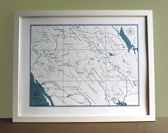 Impression d'art carte pays viticole du nord de la Californie, Napa et Sonoma, art mural
