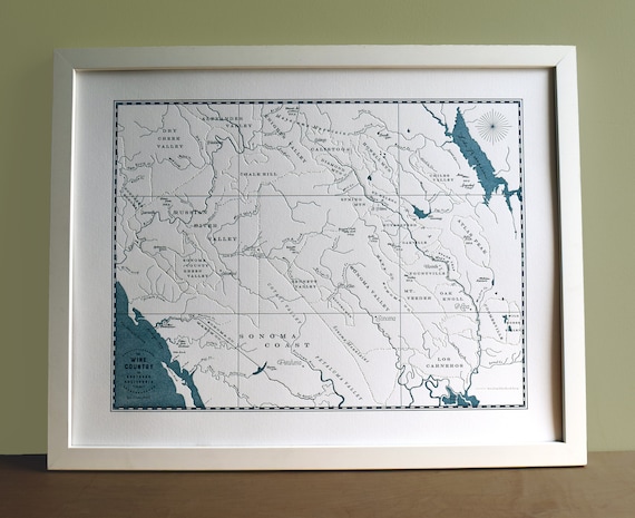 Northern California Wine Country Map Art Print, Napa and Sonoma, Wall Art