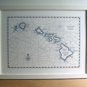 Hawaiian Islands, Letterpress printed Map