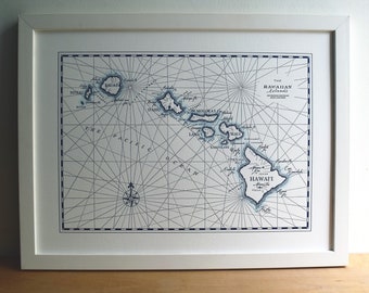 Hawaiian Islands, Letterpress printed Map