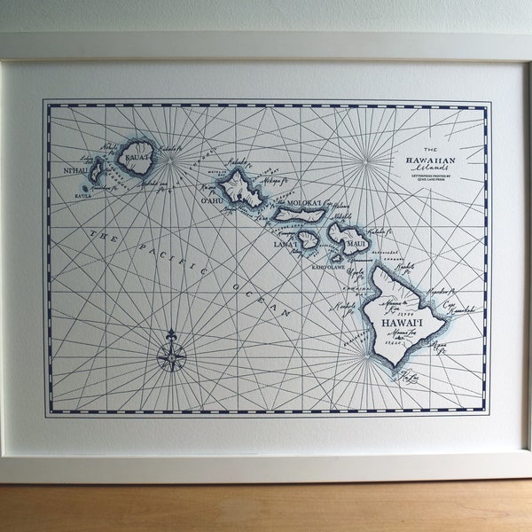 Hawaiian Islands, Letterpress printed Map
