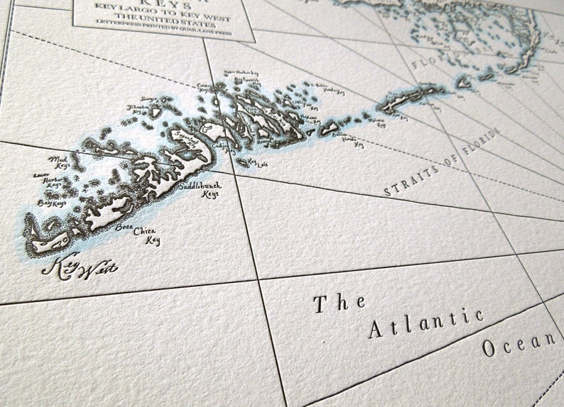 The Florida Keys, Key Largo to Key West, Letterpress Printed Map image 2