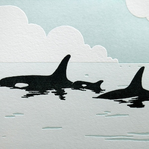 Cartão de felicitações Orca Pod Letterpress, cartão único