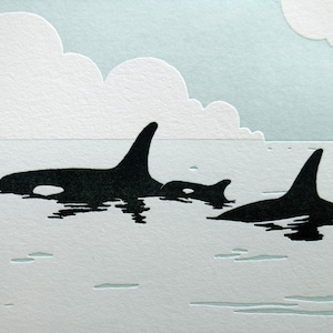 Orca Pod Letterpress Greeting Card image 1