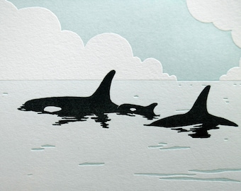 Orca Pod Letterpress Greeting Card