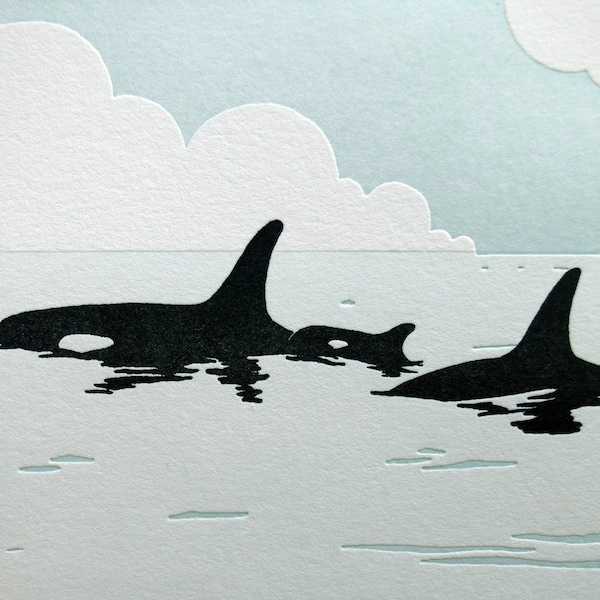 Orca Pod Letterpress Greeting Card