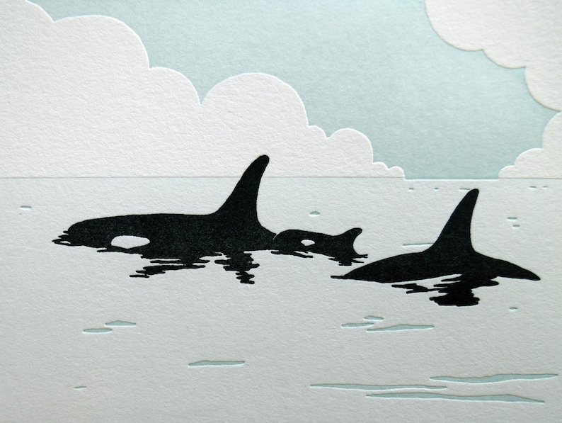 Orca Pod Letterpress Greeting Card image 1