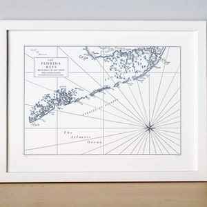 The Florida Keys, Key Largo to Key West, Letterpress Printed Map image 1