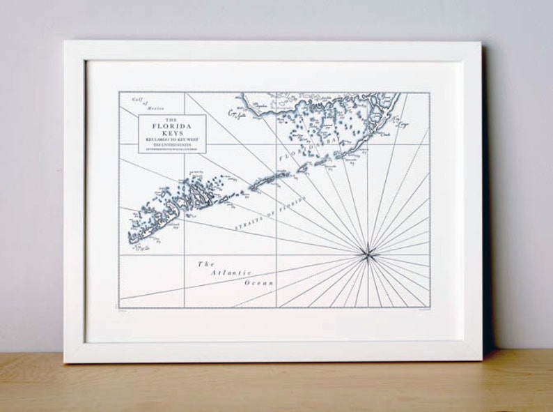 The Florida Keys, Key Largo to Key West, Letterpress Printed Map image 1