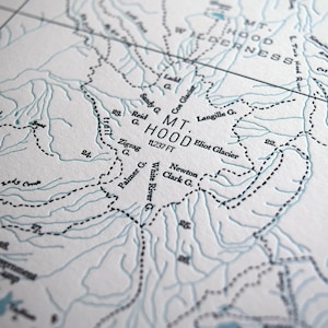 Portland Oregon, Columbia River Gorge, and Mount Hood Letterpress Map, Wall art, Print image 3