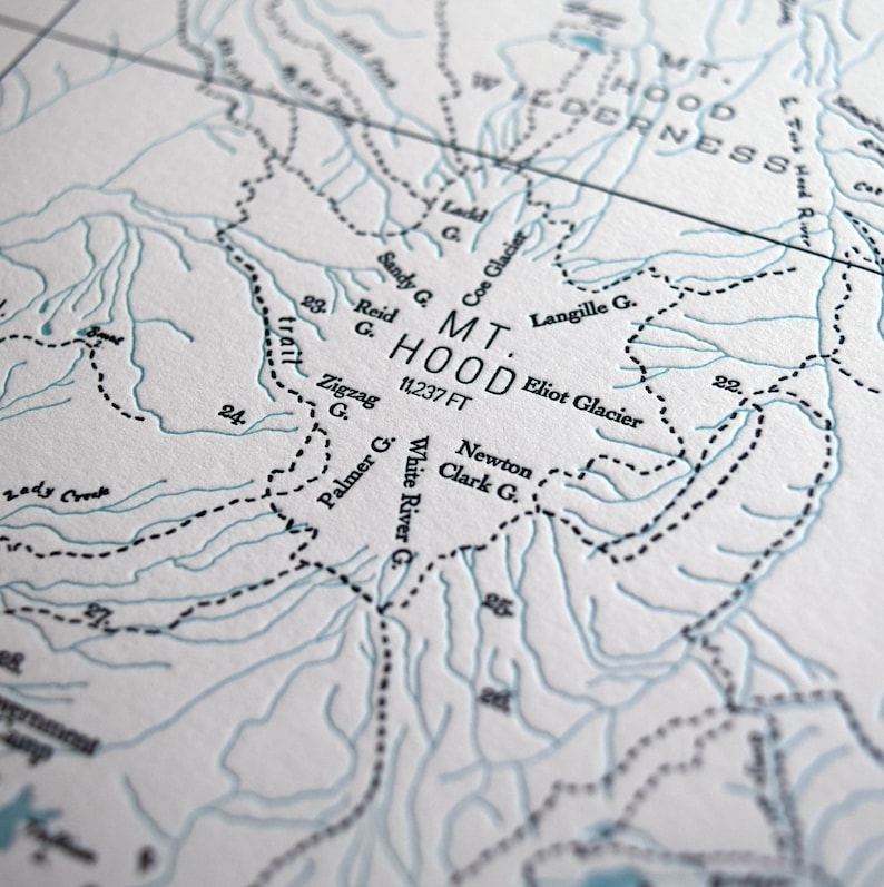 Portland Oregon, Columbia River Gorge, and Mount Hood Letterpress Map, Wall art, Print image 3