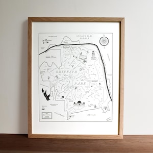 Griffith Park Los Angeles, carte typographique, art mural, impression