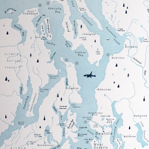 Puget Sound, Mikroedy, Washington Letterpress Map Print