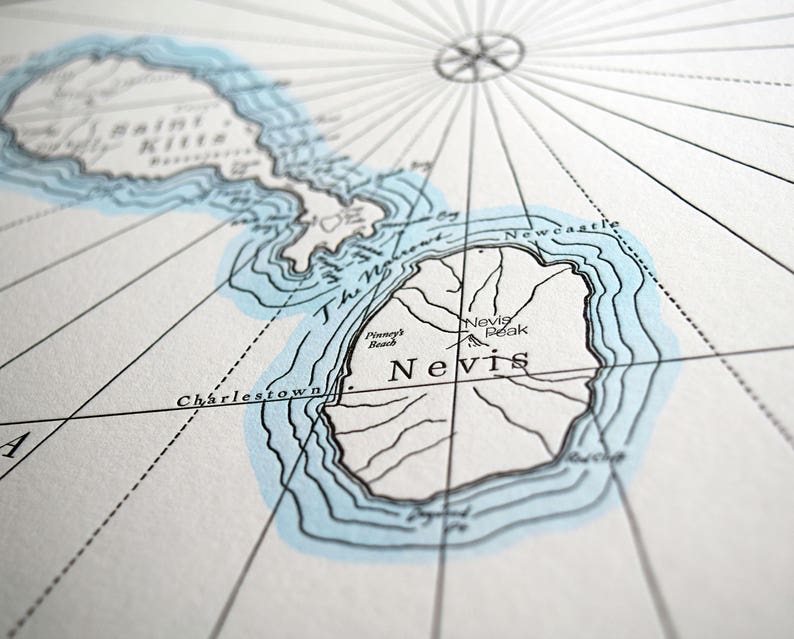 Saint Kitts and Nevis Letterpress Map Print