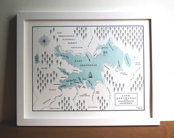 Lake Arrowhead Letterpress Map Print