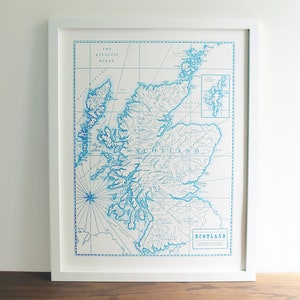 Scotland, Letterpress Printed Map, Unframed Print