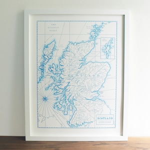 Scotland, Letterpress Printed Map, Unframed Print