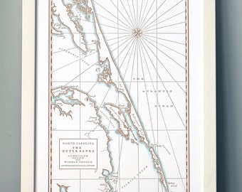 Outer Banks, Letterpress Printed Map, Unframed Print