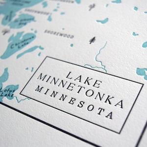 Lake Minnetonka, Minnesota Letterpress Map Unframed Print