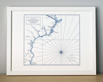 Kennebunkport, Maine, Letterpress Map Art Print