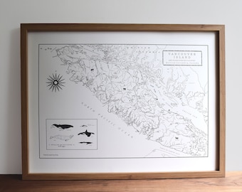 Vancouver Island, British Columbia, Kanada, Letterpress Map Print