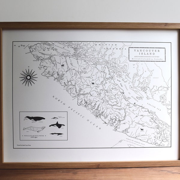 Vancouver Island, British Columbia, Canada, Letterpress Map Print