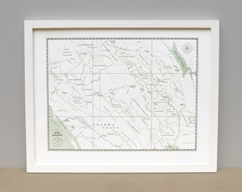 Nördliche kalifornische Weinregion Letterpress Map Art Druck ohne Rahmen mit den Counties Napa und Sonoma