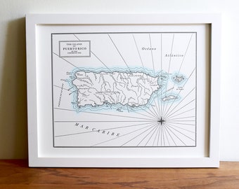 Puerto Rico, Letterpress Map Print