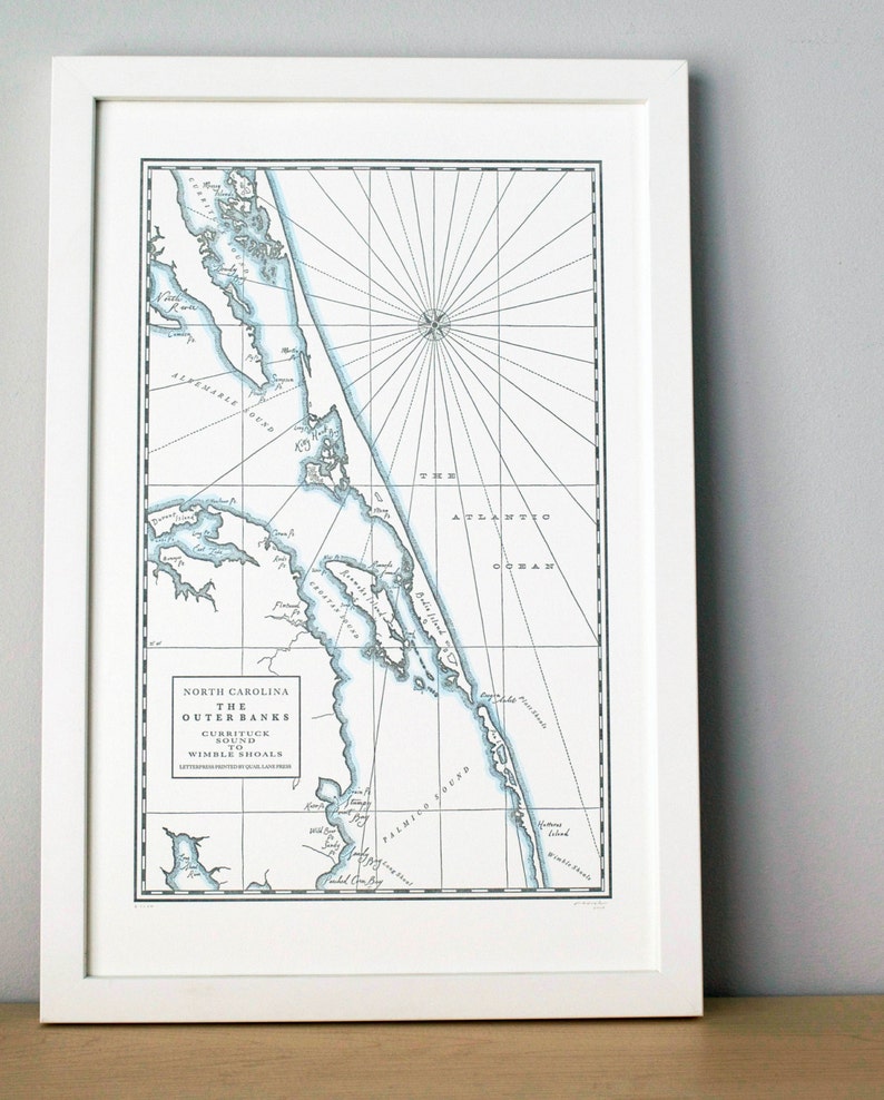 Outer Banks, Letterpress Map Print Dark Grey image 1