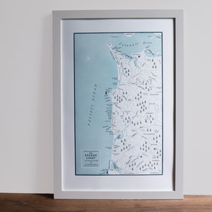 The Oregon Coast, from the Columbia River to Tillamook Bay, Letterpress Map Print