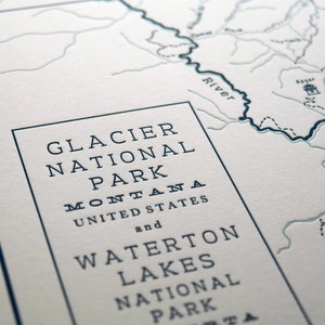 Glacier National Park and Waterton Lakes National Park Letterpress Map Print image 2