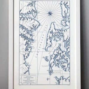 Chesapeake Bay, Maryland, stampa artistica della mappa tipografica (blu navy)