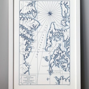 Chesapeake Bay, Maryland, Letterpress Map Art Print (Navy)