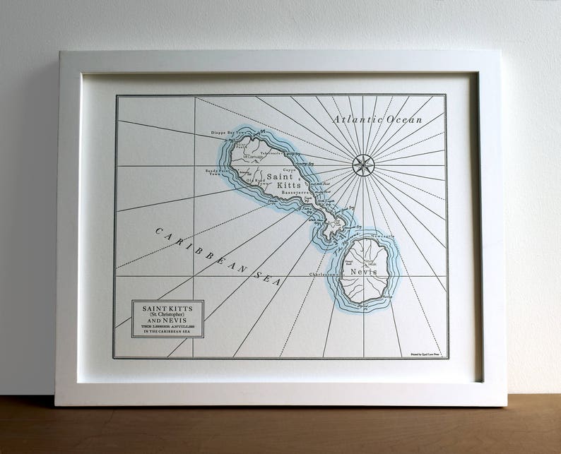 Saint Kitts and Nevis Letterpress Map Print