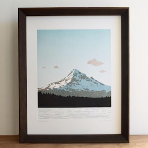 Mount Hood, Wy&#39;East, view from Lost Lake Oregon, Illustrated and letterpress printed wall art