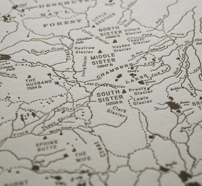 Three Sisters Mini Map Letterpress Print - Etsy